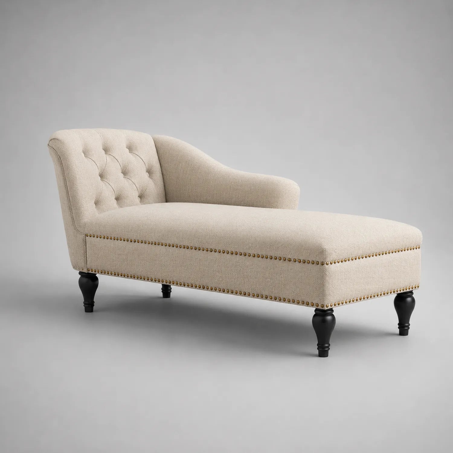 Chaiselongue Beige Leinen mit Holzfüßen