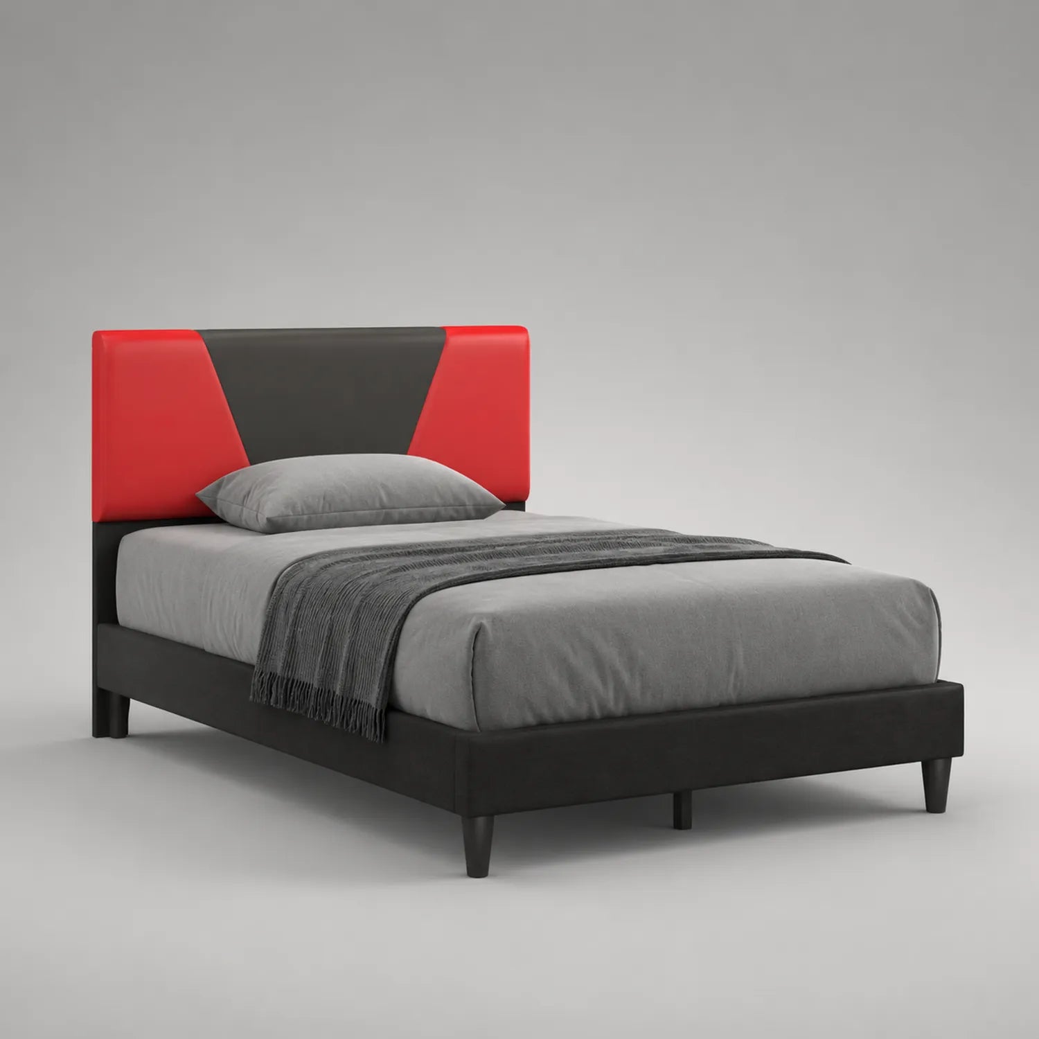 Einzelbett mit Kunstleder Kopfteil Rot/Schwarz 200x100 cm
