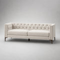 3-Sitzer Sofa aus Leinen Cremefarbig mit Eichenholzfüßen 220cm