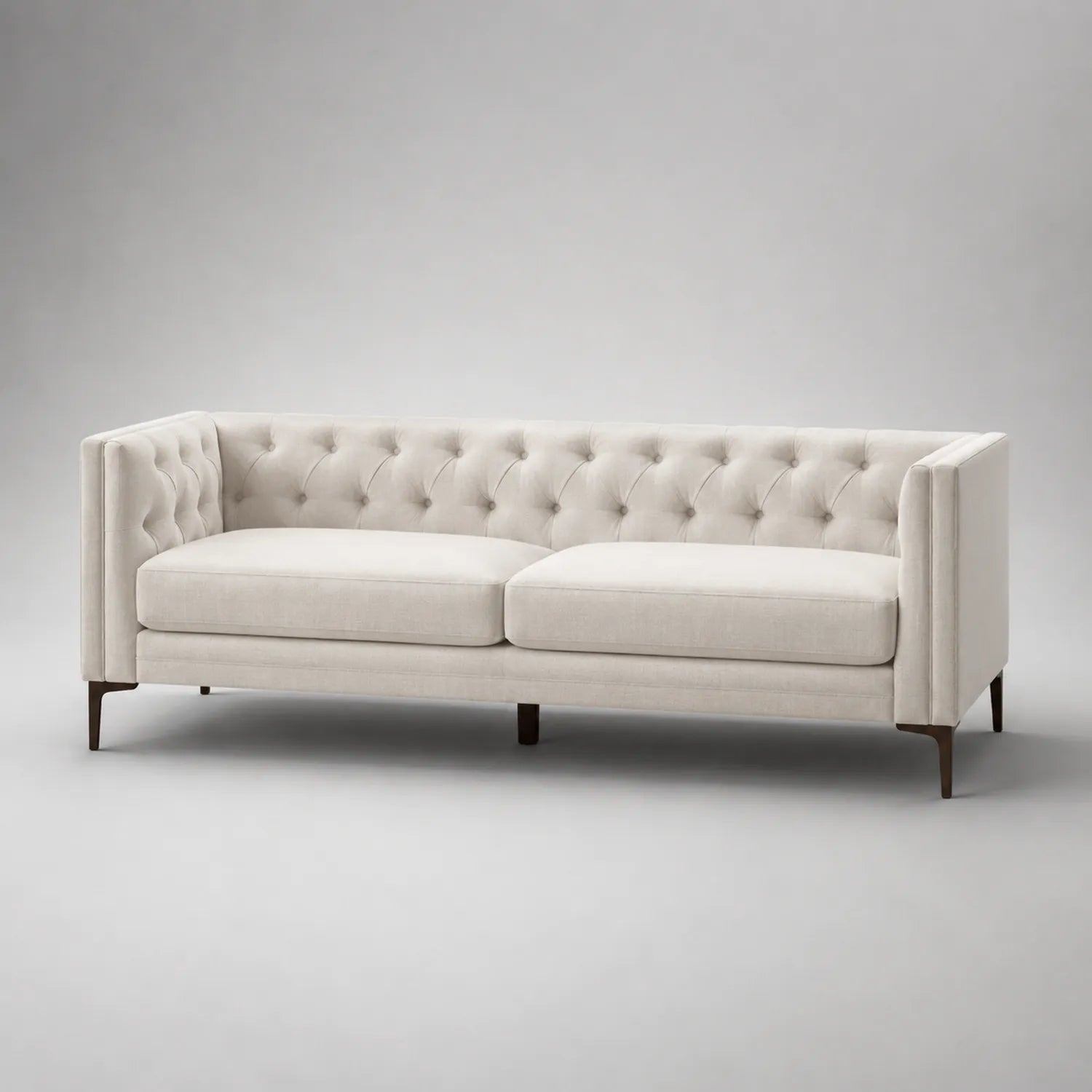 3-Sitzer Sofa aus Leinen Cremefarbig mit Eichenholzfüßen 220cm