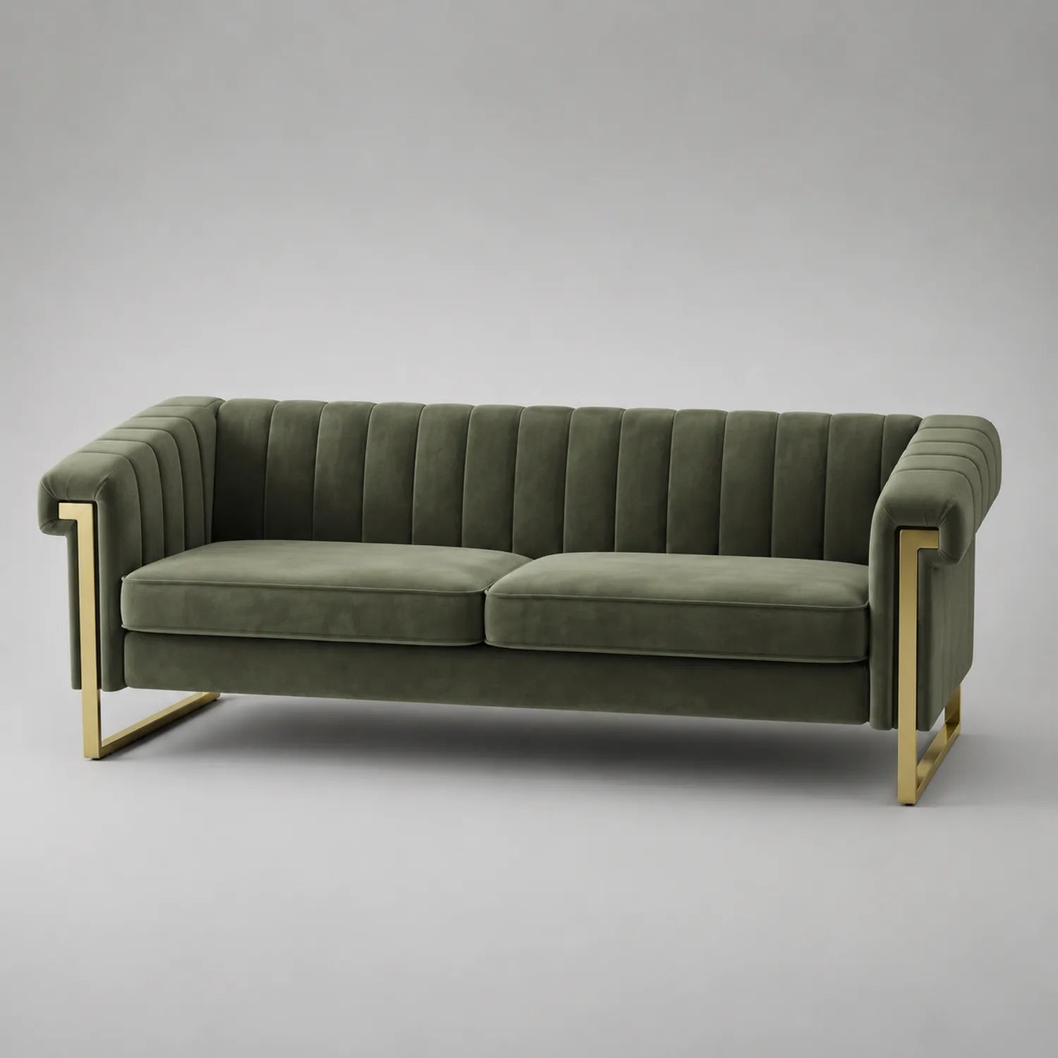 Sofa aus grünem Samt mit Metallrahmen