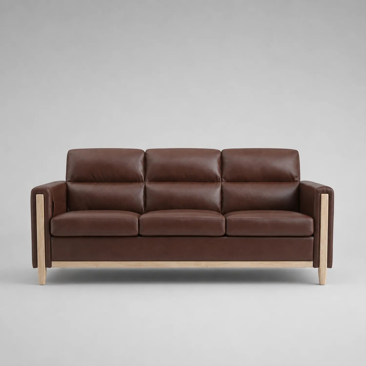 3-Sitzer Sofa Leder Braun Eiche Rahmen