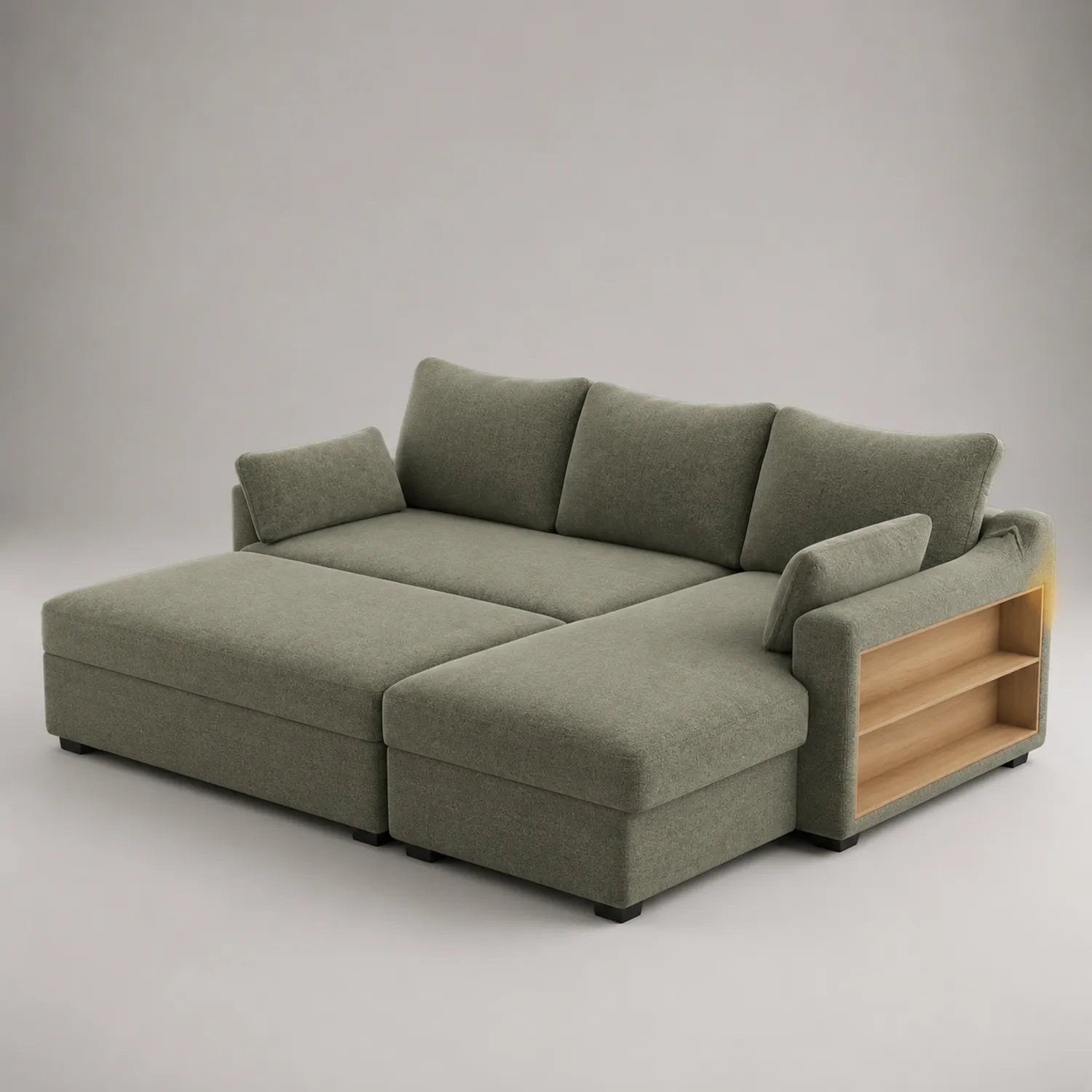 Ecksofa mit Regal, Leinenmischung, Grün, 230x150 cm