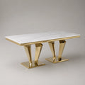 Rechteckiger Esstisch aus Marmor und Edelstahl, 200x90x75 cm, Weiß/Gold