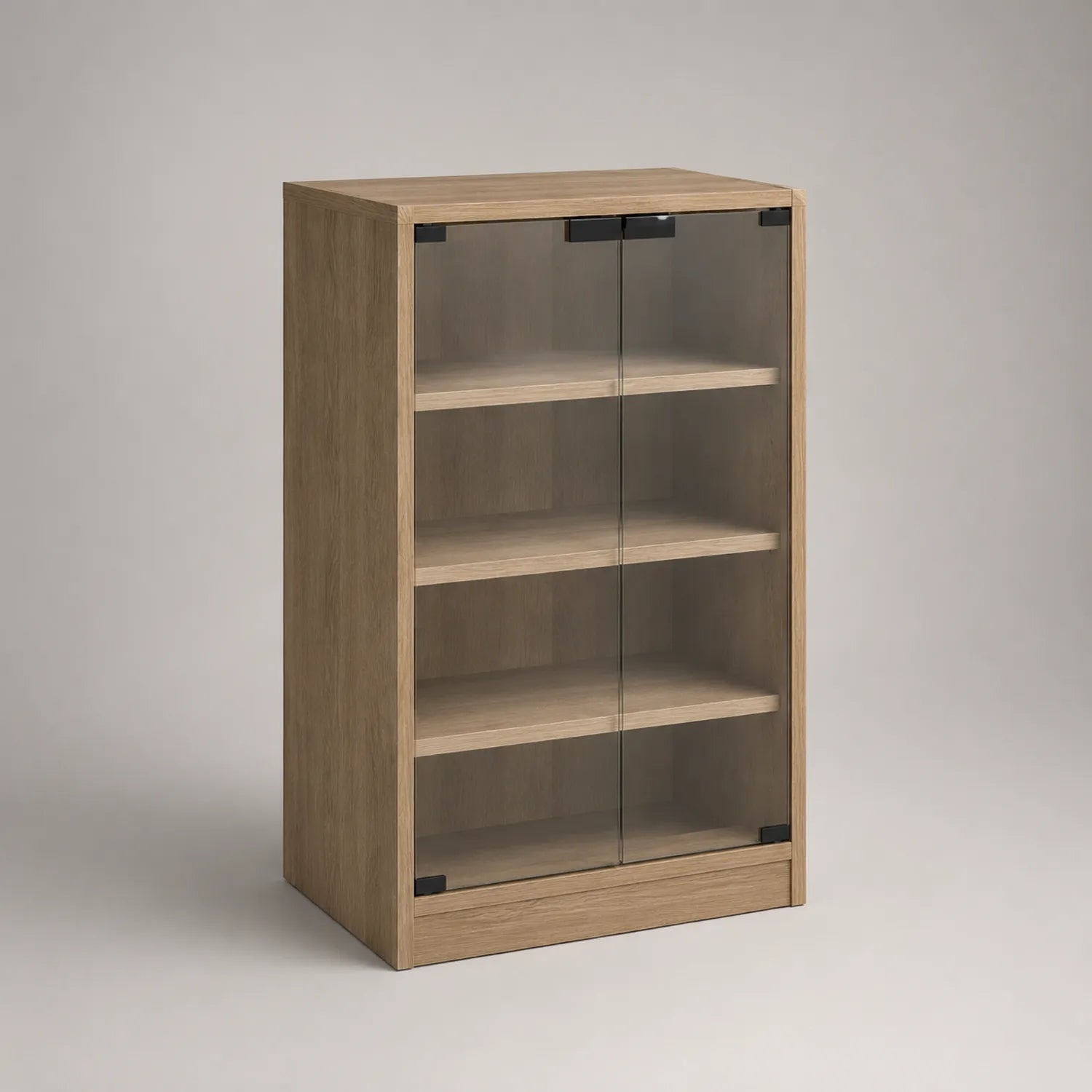Holzschrank mit Glastüren 4 Ebenen Eiche 120x70x40cm
