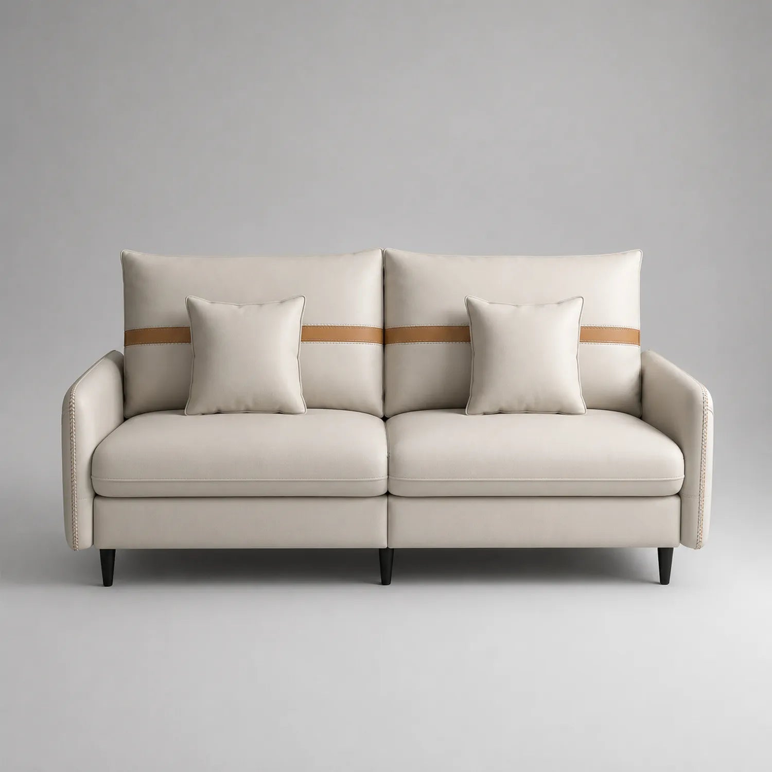 3-Sitzer Sofa Leder Beige mit Kissen