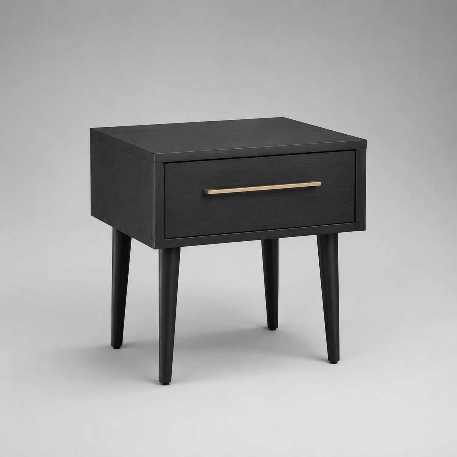 Nachttisch Eichenholz Schwarz mit Metallschublade 50 x 40 x 55 cm