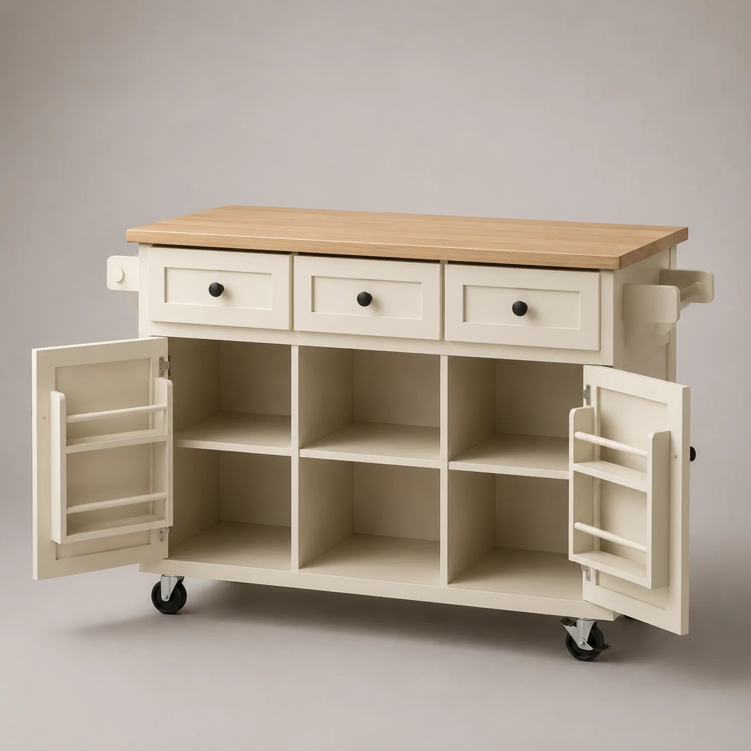 Kücheninsel MDF mit Eichenholzplatte und Rollen