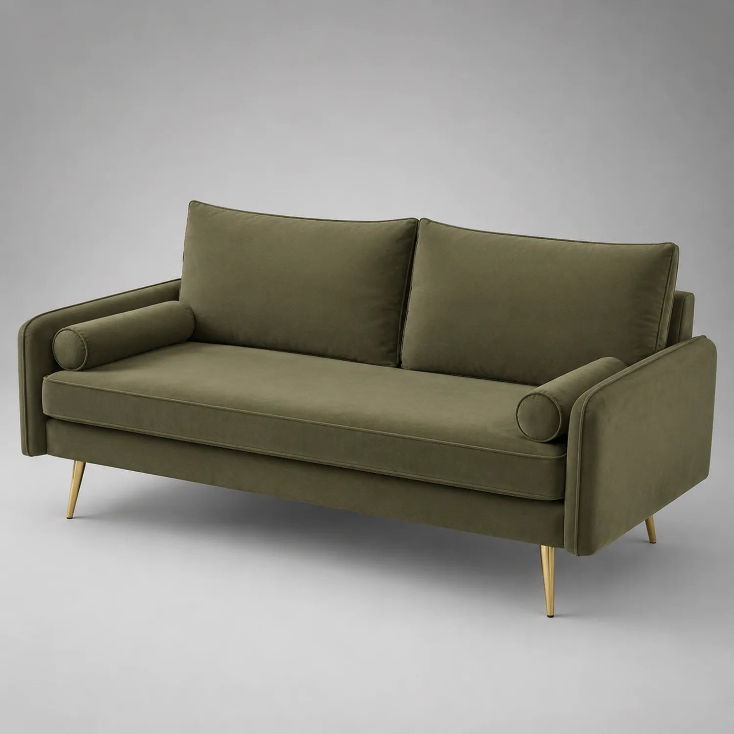 3-Sitzer Sofa aus Samt Grün mit goldenen Metallbeinen