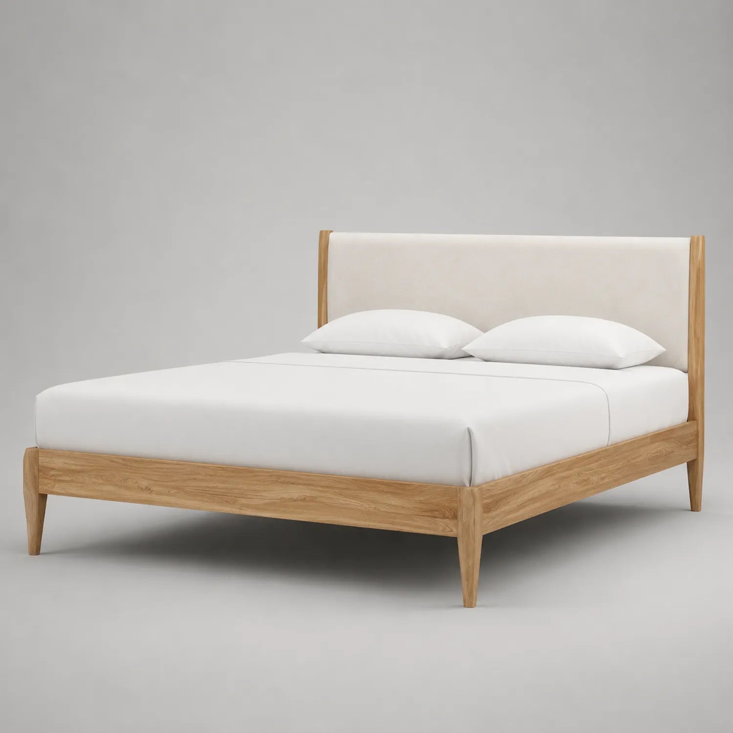 Doppelbett Eiche Massivholz und Stoffbezug 200x180cm
