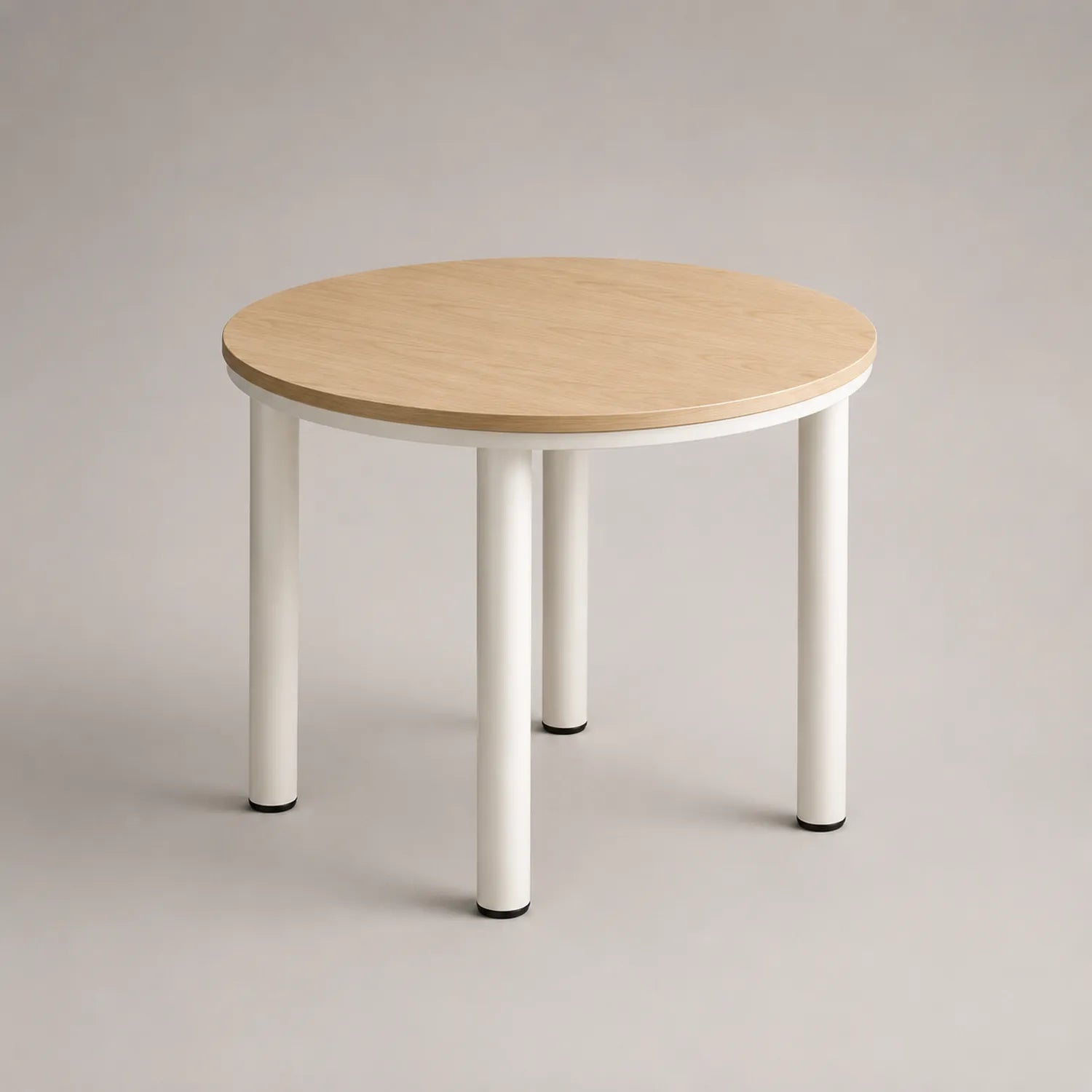 Runder Tisch mit Holzfurnier und Metallbeinen
