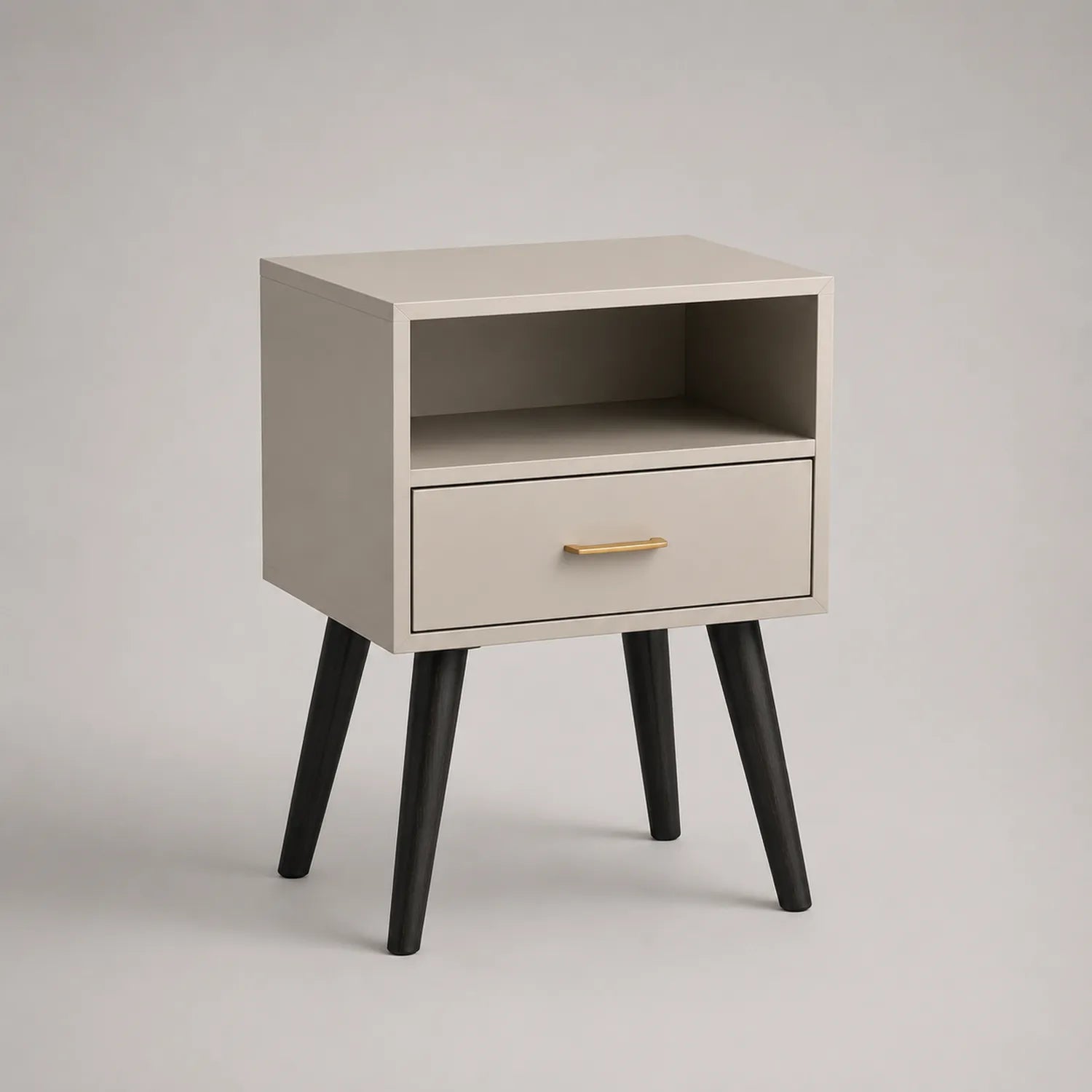 Holz Nachttisch mit Schublade in Beige und Schwarz