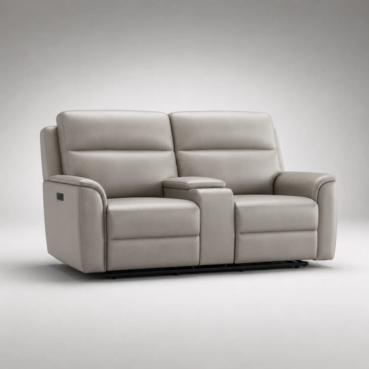 2-Sitzer Recliner Sofa Lederbezug Grau mit Mittelkonsole