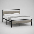 Metallbett mit Polsterbezug 200x160 cm Beige/Schwarz