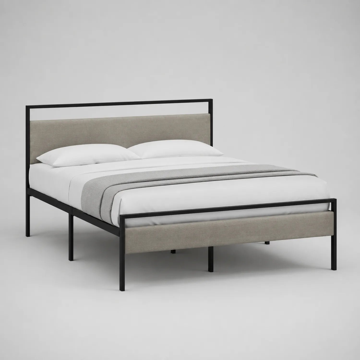 Metallbett mit Polsterbezug 200x160 cm Beige/Schwarz