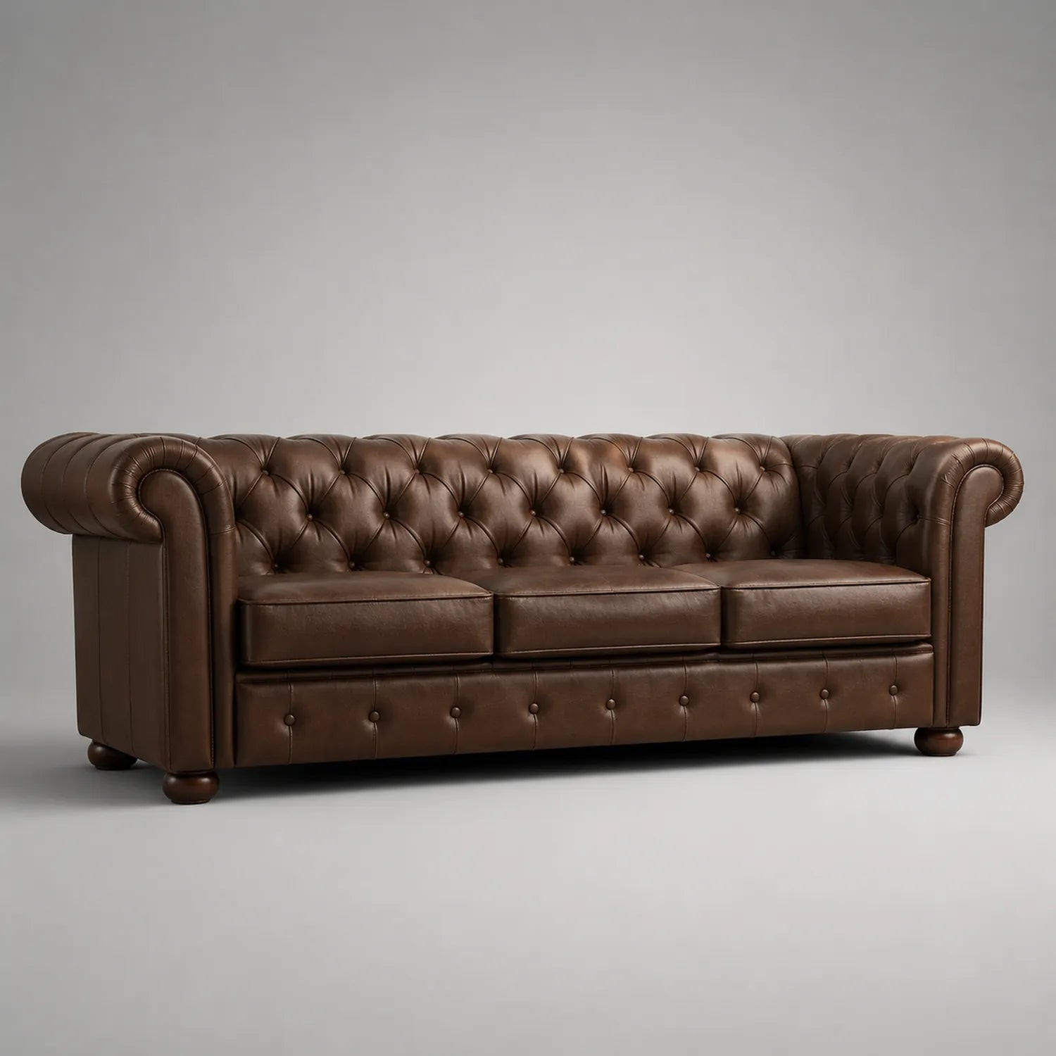 Chesterfield 3-Sitzer Ledersofa Braun