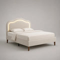 Stoff Doppelbett mit gepolstertem Kopfteil und LED Beige 200x180 cm