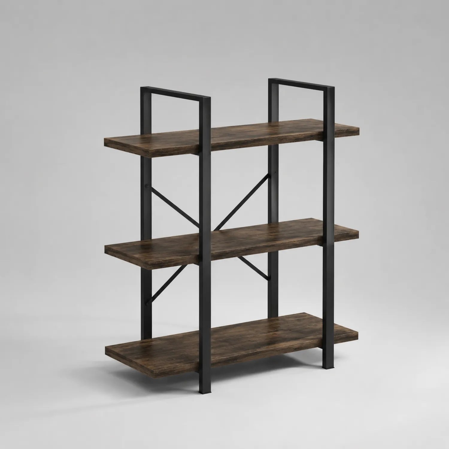 Holzregal mit Metallrahmen, Braun/Schwarz, 3 Ebenen