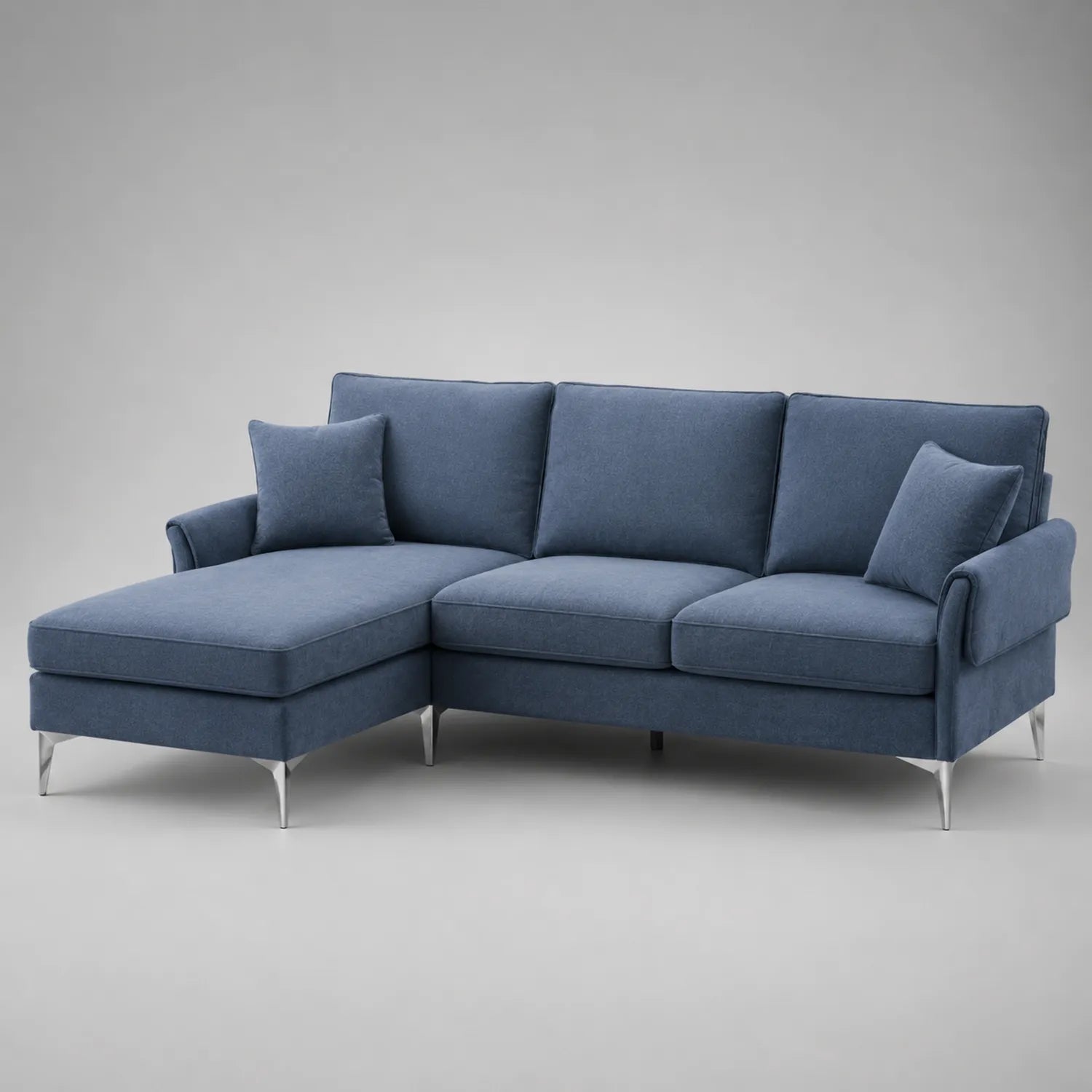 Ecksofa mit Chaiselongue aus Stoff in Blau