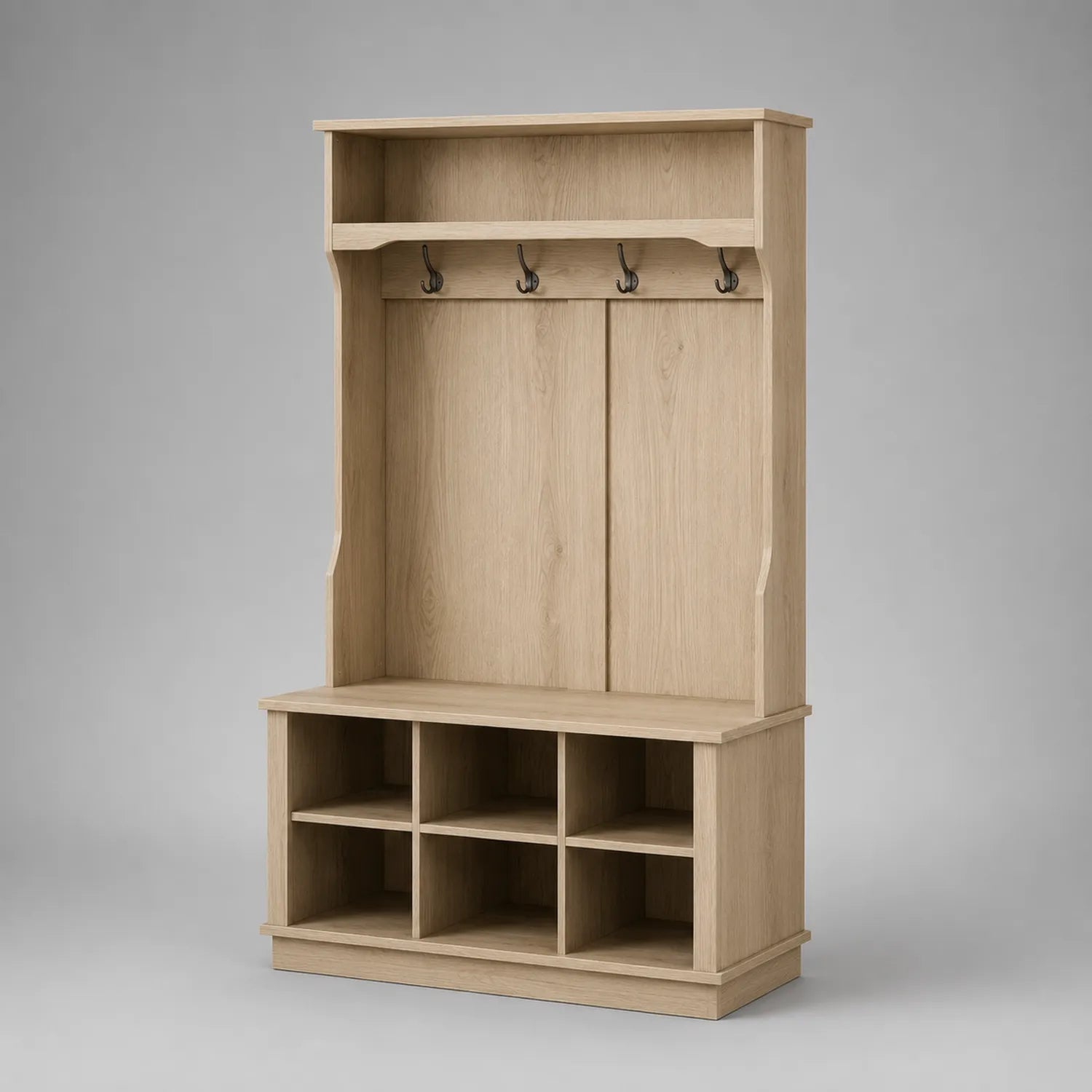 Eichen-Garderobenständer mit 4 Haken und 6 Fächern 175x90x35 cm