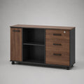 Aktenschrank MDF Walnuss Furnier mit Rollen Schwarz 120x40x75cm