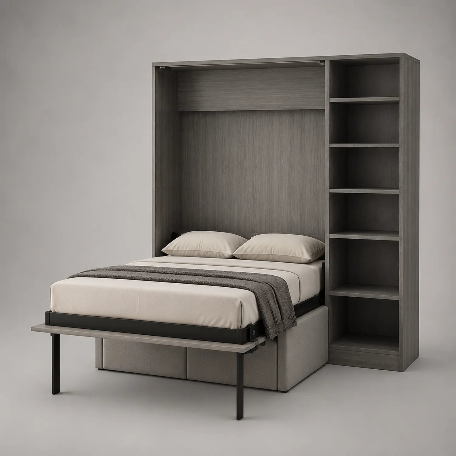 Holz-Doppelbett mit Klappfunktion und Regal 200x160 cm Grau