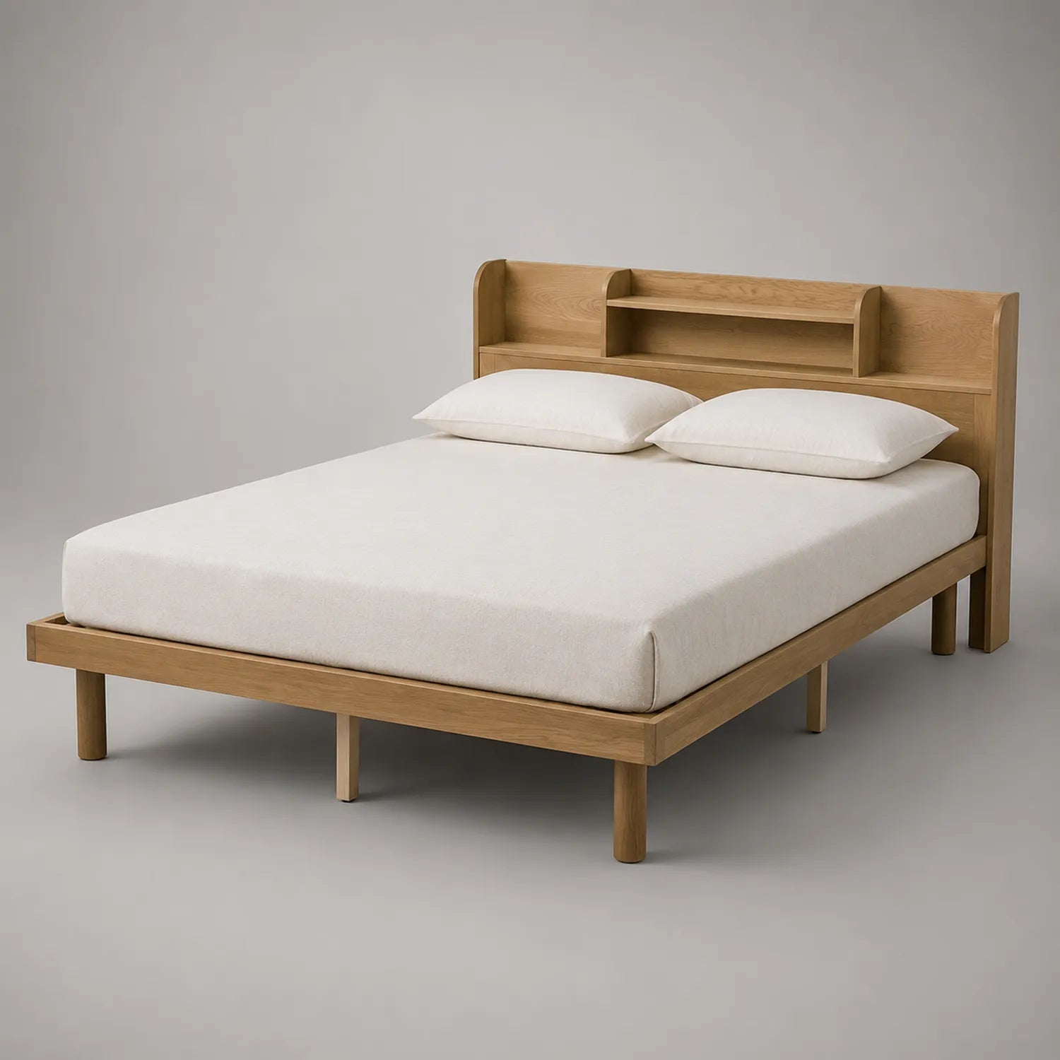 Doppelbett aus Eichenholz mit Regal Kopfteil 200x160 cm Natur