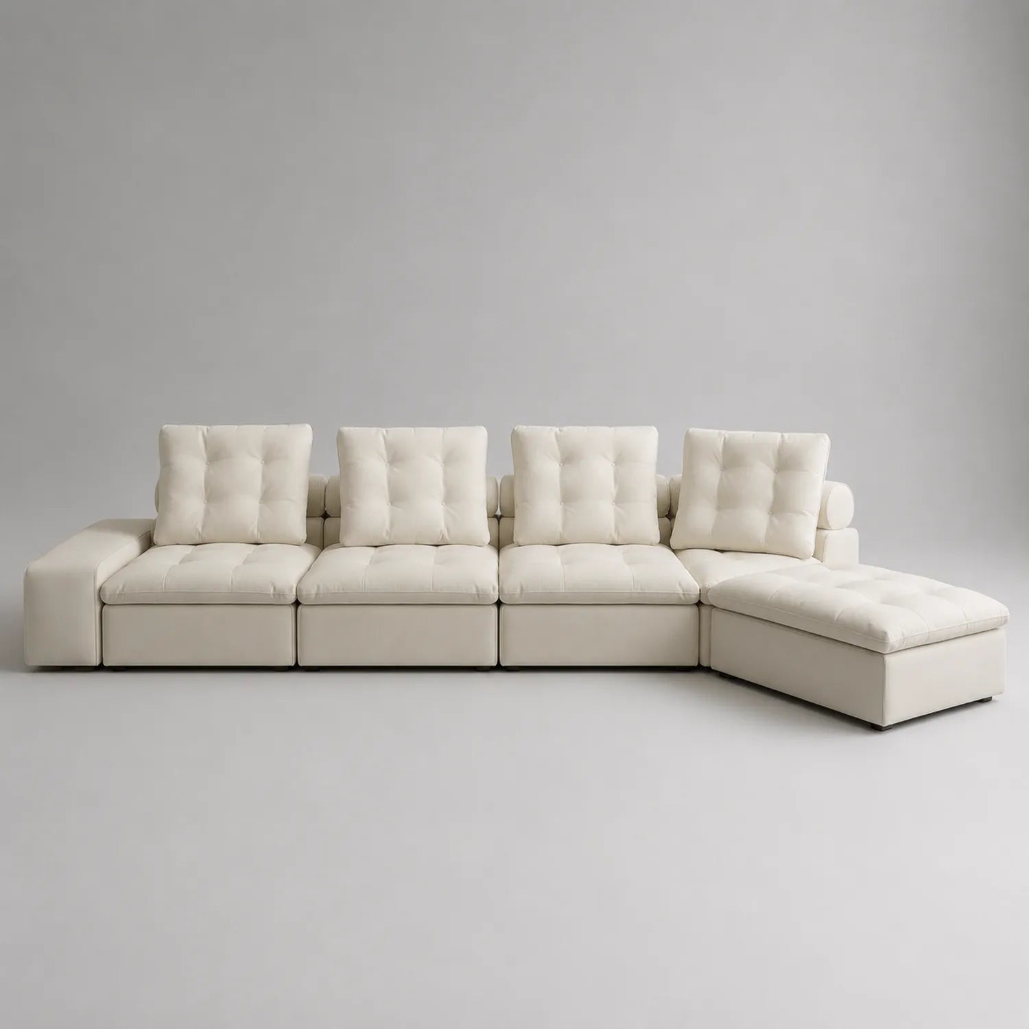 Ecksofa Set mit Ottomane Beige Mikrofaser