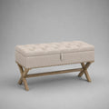 Sitzbank mit Stauraum Leinenstoff Massivholz Beige