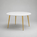 Runder Tisch mit Marmoroptik und goldenen Metallbeinen