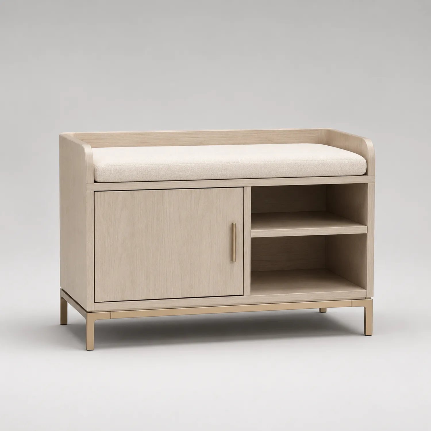 Holzbank mit Stauraum, Eiche und Polyester, Beige