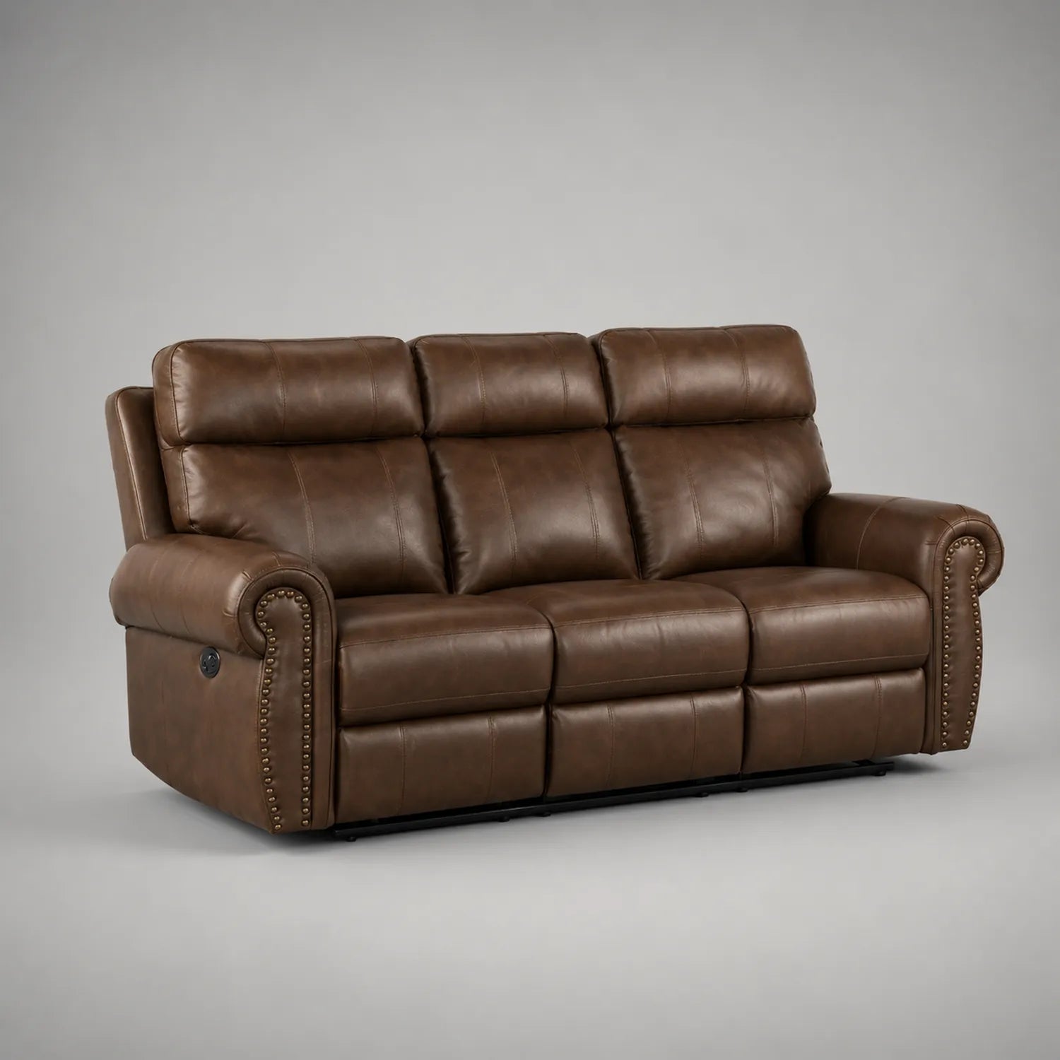 Dreisitzer Sofa aus braunem Leder mit verstellbarer Rückenlehne