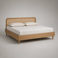Eichenholz Bett mit Rattangeflecht Kopfteil 200x180 cm