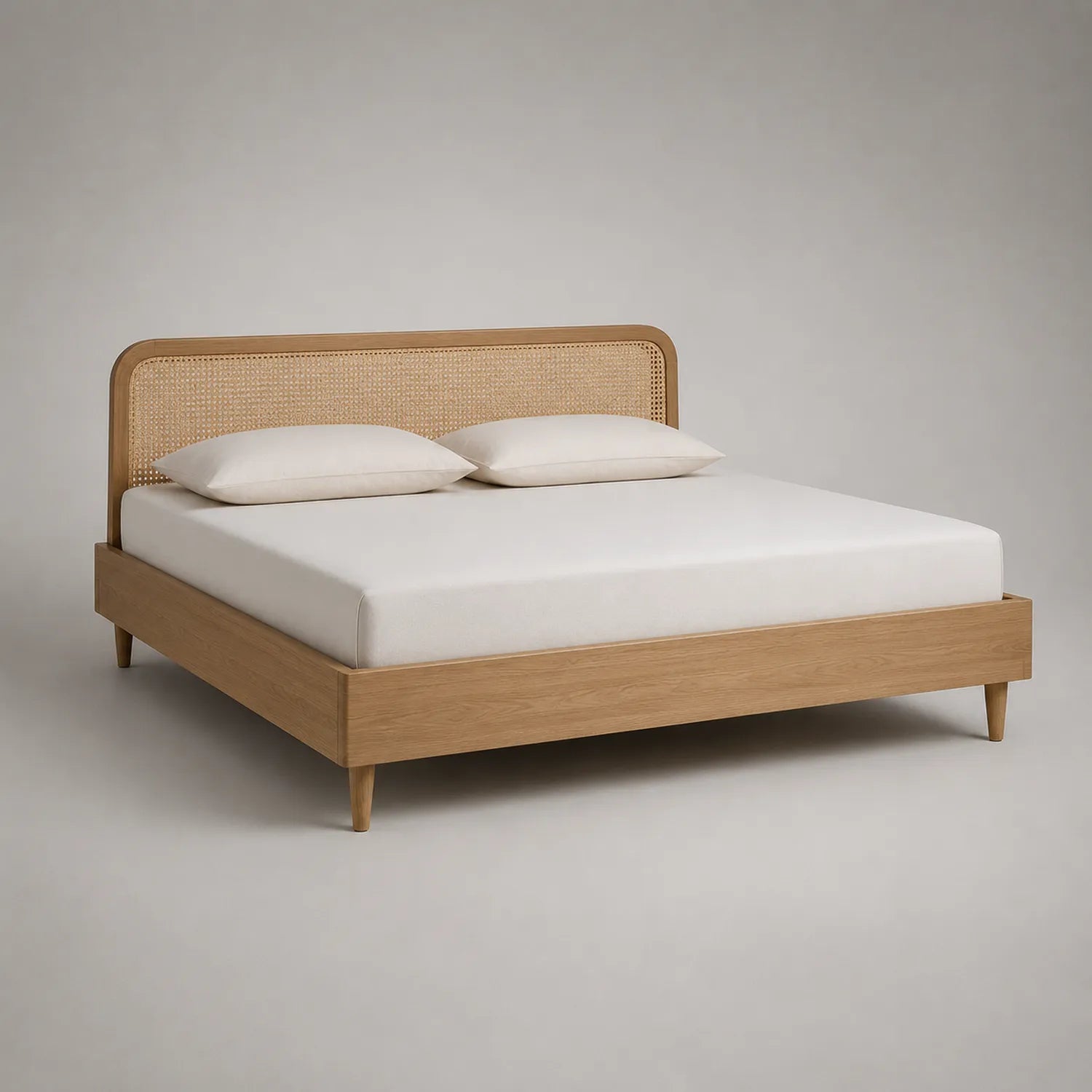 Eichenholz Bett mit Rattangeflecht Kopfteil 200x180 cm